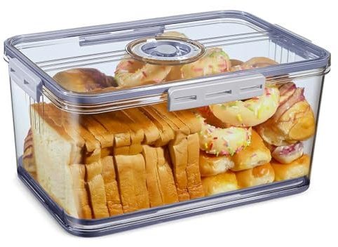 Longzhuo Bread Bins for Kitchen Counter, Time Recording Bread Storage, Bread Storage Containers with Lid, 6200ML Large Bread Box Plastic for Homemade Bread, Toast, Pastry, Cookie, Veggie (Gray)