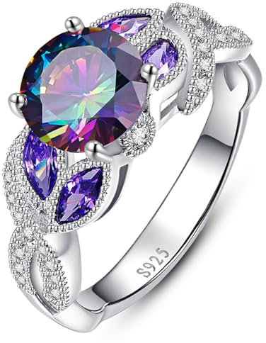 Yaresul 925 Silber Ringe für Damen 3,6ct Frauen Regenbogen Topas Geburtsstein Ring Zirkonia Versprechen Verlobungsringe für Mutter und Oma Größe 54.4(17.3)