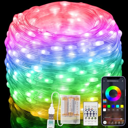 Electight 20M 200LED Navidad Inteligente [Pilas/Mando a distancia], Cadena de Luces Color, IP65 Impermeable, Control APP, para Interiores, Exteriores, Navidad, Halloween