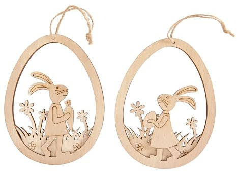 VBS Ei-Anhäger Hasen 2er Set 10,5x0,7x14cm Sperrholz furniert Basteln bemalen Dekoration Ostern Osterhase