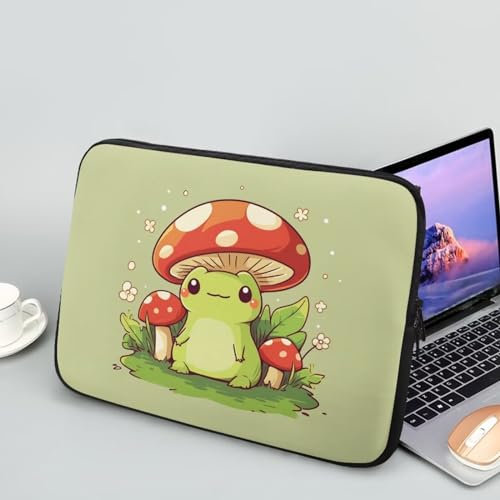 Showudesigns Mushroom Frog Laptop Sleeve for Women Computer Sleeve 17 inch Laptop Lightweight Comfy Laptop Sleeve Bag Small Gifts Laptop Tote Bag Green