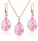 Linawe Rose Gold Pink Jewellery Sets, Crystal Pendant Necklace Set Pink Earrings Dangling Imitation Diamond Rhinestone Cubic Zirconia Birthstone Teardrop Dangle Matching Wedding Set