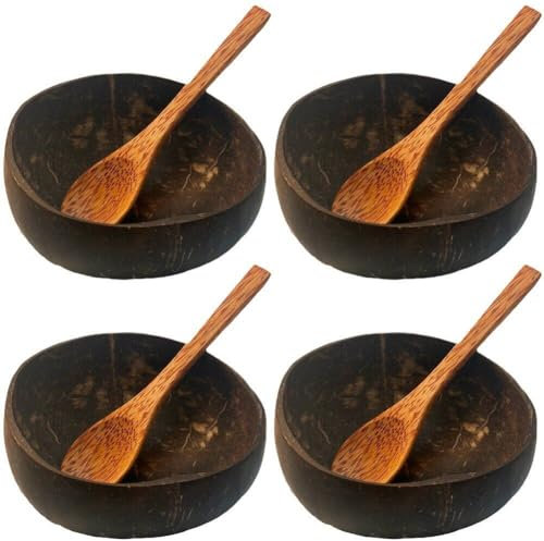 4er-Pack Kokosnussschalen Und -löffel, Schüssel Aus Natürlicher Kokosnussschale, Umweltfreundliche Servierschüssel, Buddha-Schalen Für Veganen -Salat