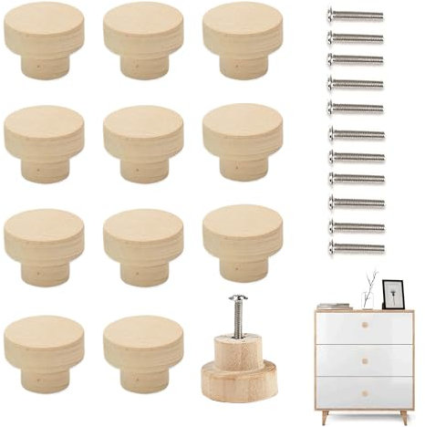 Bansusu 12 Pcs Round Drawer Knobs 35mm - Natural Wooden Door & Drawer Knobs for Home & Office Furniture