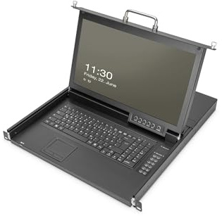 DIGITUS 17 KVM-Konsole - FullHD - 8 Port HDMI-Switch - GE -Tastatur - für 19 Zoll Server- und Netzwerkschranke - Schwarz