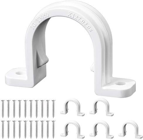 JIEYAO 10 Sets PVC Pipe Clamps, 1'' Plastic Pipe Straps, 2 Holes Pipe Mounting Brackets U-Shape Conduit Clamp Heavy Duty Conduit Strap Clip for PVC Pipes Conduit Cables Hose(1-inch)
