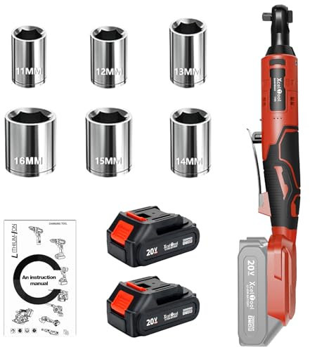 Funnyway 20V Cordless Ratchet Wrench, 3/8”Cordless Ratchet, Max Torque 80N.m, 320RPM Power Battery Ratchet with Variable Speed, Including 2 x 2.0Ah Batteries, LED Light, 6 Sockets (Red)