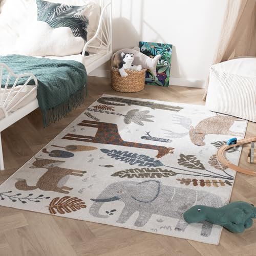 Little Olly Waschbarer Kinderteppich - Mace Animals Creme - Tier - Kinderzimmer, Babyzimmer - Jungen - Mädchen - Carpet