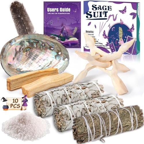 ZHHGOO Sauge Blanche,12cm Cèdre,White Sage, Palo Santo Coquillage D'ormeau, Support Blanc,Encens Naturel à Bruler Anti Stress Méditation,pour Le Nettoyage Énergétique pour Éliminer l'énergie Négative