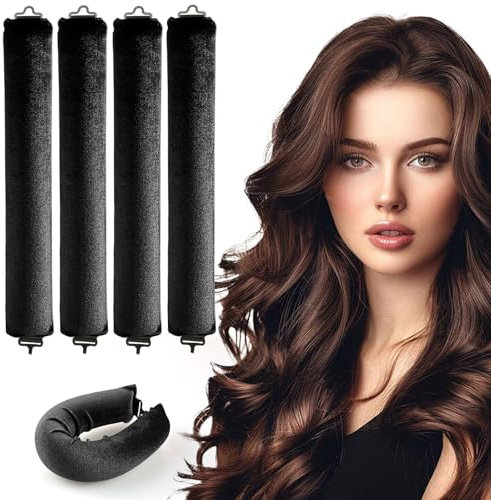 4 Stück Heatless Curls Band Schwarz Locken Ohne Hitze Rutschfest Overnight Blowout Lockenwickler Nacht mit Haken Overnight Curls Lockenband Set Heatless Blowout Rods Hitzefreie Lockenwickler
