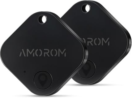 AMOROM Bluetooth Schlüsselfinder Air Tracker Tag, iOS & Android APP, Telefonfinder, Lauter Klingelton, Austauschbarer Akku, für Schlüssel/Gepäck/Koffer/Brieftasche (2 Pack)