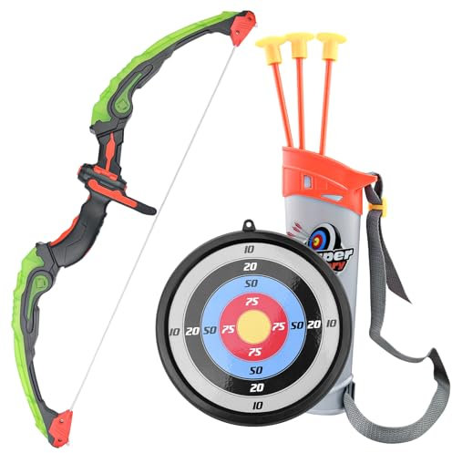 Gvolatee Arco y Flechas para Niños, Tiro con Arco Niños con LED, Arcos y Flechas, Bow and Arrow for Kids, Arco de Juguete con 3 Ventosa Flechas, 1 Carcaj y 1 Diana, para Interiores y Exteriores