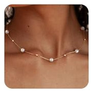 ZHESHY Gold Perlenkette Damen 14k Vergoldet Silber Halskette Weiße Perle Zarte Blume Beads Choker Layering Goldkette Silberkette Mit Anhänger Hypoallergene Hochzeit Geschenke Braut Frauen Modeschmuck