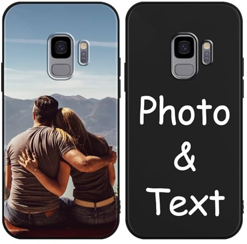 Phoona Personalisierte Handyhülle für Samsung Galaxy S9 5,8'', Personalisiert Hülle mit Selbst Gestalten Foto Bild Schutzhülle, Personalisiert Individuelle Text Silikon Case für Samsung S9,Schwarz
