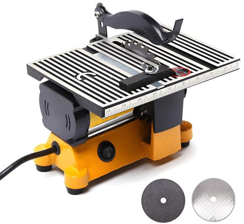 AXGCAA 4in Mini Portable Table Saw, Electric Cutting Tool for DIY Woodworking Cutting Plastic Wood Glass, Bench Saw Cutting Machine with 3 Saw Blades, Protective Cover for Wood Metal Plastic Cutting