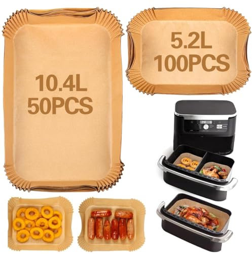 150 Pièces Papier Cuisson pour Ninja Foodi Flex Air Fryer AF500EU, Air Fryer Papier Cuisson Papier Friteuse Jetable Rectangulair Paper Liners Friteuse Sans Huile Accessoires (100PCS 5.2L+ 50PCS 10.4L)