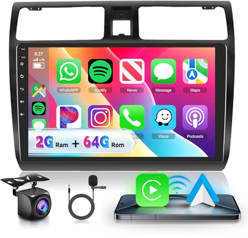 VECHTEL Autoradio 2G+64G Android 15 pour Suzuki Swift 2005 2006 2007 2008 2009 2010, 10.1 Pouces HD 2.5D Écran Tactile avec Carplay Android Auto sans Fil GPS Wi-FI USB Bluetooth FM RDS Radio Caméra