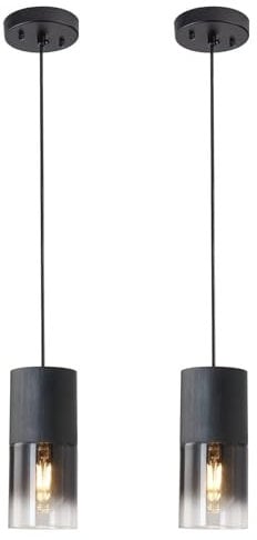 Modern Style Battery Operated Pendant Light Set of 2,Black Battery Ceiling Light fixtures with Rechargeable 8000mAh Bulbs 10 Colors Modes Remote Dimmable for Bedroom Living Room Hallway
