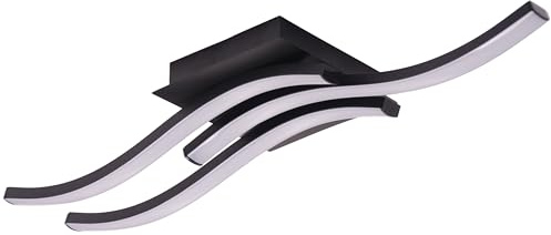 Happy Homewares Modern Designer Triple Wavy Strip Semi-Flush Energy Saving LED Ceiling Light Fixture in Matte Black Sand | 18w = 75w | 3000k Warm White