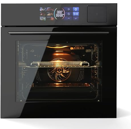 Single Wall Oven 24 Built-In Electric Ovens with Steam Cook/Grill/Air Fry Function, 3000W 2.5 Cu.Ft. Convection Wall Ovens with Touch Control, Stainless Steel Finish, Black