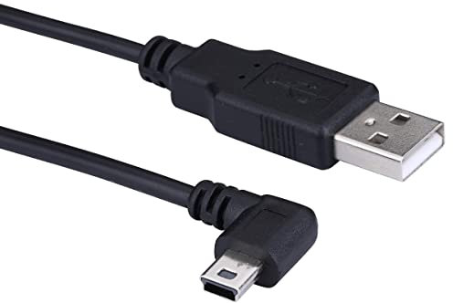 Mini USB Charger Cable Extra Long 5m - 90° Left Angle Charging Cable for Garmin Dash Cam, GPS, GoPro, etc., 5 Terminal Clips Included, Type A to Mini-B 5-pin, 90 Degree Right Angle, Black