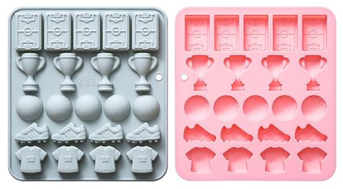 Silikon Schokoladenformen, 2 Stück Süßigkeiten Formen mit Sportmotiven zum Backen, Geleeformen für Gelee, Eiswürfel, Cupcake Dekorationen (Fußball/Badminton/Tischtennis/Hockey/Tennis)