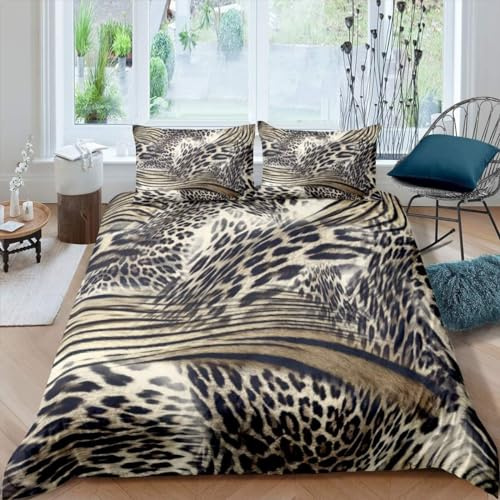richhome Leopard Bettwäsche mit Tierdruck, Cheetah, Bettbezug 200 x 200 cm, für Kinder, Männer, Frauen, Luxus, goldfarben, Bettwäsche-Set, Dekoration