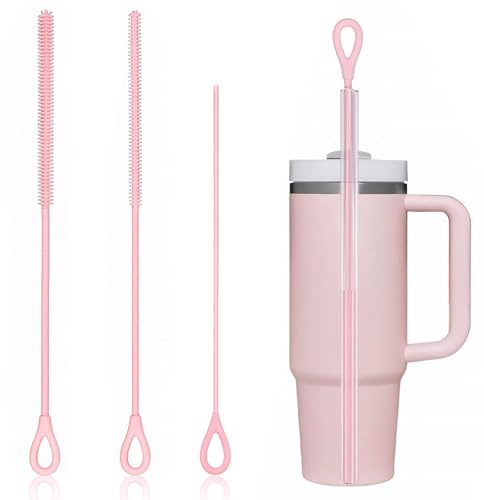 RiuCrepian Lot de 3 brosses à paille en silicone réutilisables, brosse de nettoyage longue pour pailles en verre, tubes à essai, pailles de bouteilles, couvercles de tasses (9 mm + 6 mm + 3 mm).