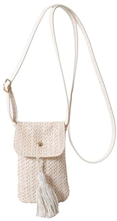 Strohtasche Damen, Umhängetasche Damen Klein, Vintage Strandtasche mit Quaste, für Einkaufen, Verabredungen, Spaziergänge