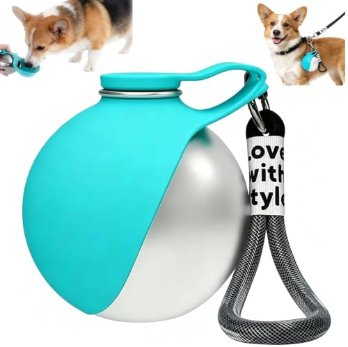 2-in-1 Portable Dog Water Bottle, Foldable Pet Travel Water Bottle for Walking, 285ML Pet Stainless Steel Drinking Bottle with Silicone Bowl, Water Dispenser for Hikes, Road Trips & Park Visits