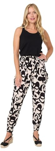 Izabel London Printed Shirred High Waist Harem Pants for Women UK with an Elasticated Waist and Tassel Details.