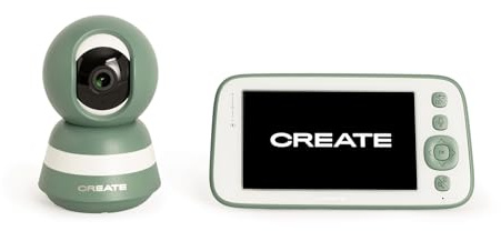 CREATE / Baby CAM Connect PRO/Babyüberwachungskamera mit WLAN und Bildschirm Salbeigrün/Zwei-Wege-Audio, hochwertige Videoqualität, Nachtsicht, drehbare Kamera, 7 Lieder, 5W