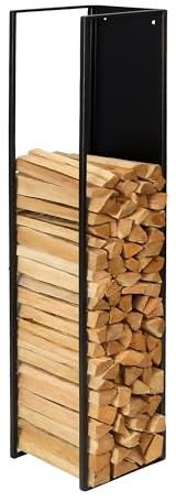 Relaxdays Firewood Holder, Wall Mounted, HWD: 140x25x25 cm, Wood, Powder Coated, Iron, Log Rack, Black