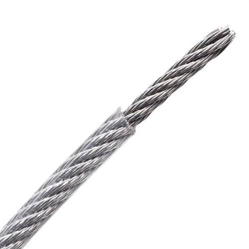 Cuerda de Alambre Cable flexible de acero recubierto PVC 5 mm diámetro, 10 metros, transparente + plateado