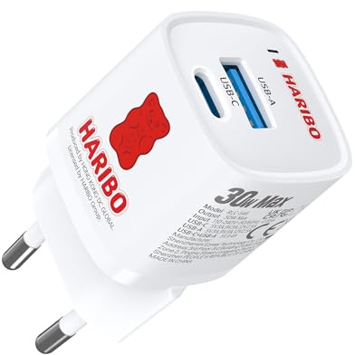 HARIBO USB C Ladegerät 30W, 2-Port GaN Netzteil USBC&USB Stecker PD Charger | für iPhone 17 16 15 Pro Max, für iPad Pro Air, Galaxy S26,S25,S24, Pixel 10 9 8, Reisen Kompakt Geschenk, Rot