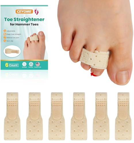 CEYOME Hammer Toe Straighteners Corrector - 6Pcs Cushioned Toe Wraps | Splint for Walking, Standing, Running, Toe separator for Crooked, Overlapping Toes, Great for Protection & Everyday Comfort