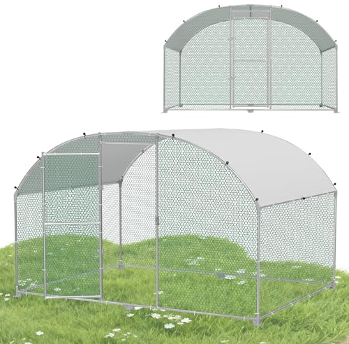 HENGMEI Hühnerstall Freilaufgehege Verzinkter Stahl Hühnerkäfig Hühnerhaus Freigehege, Geflügelstall Voliere für Hühner Kleintiere Geflügel Kaninchen, 3x2x2m (Dome Roof)