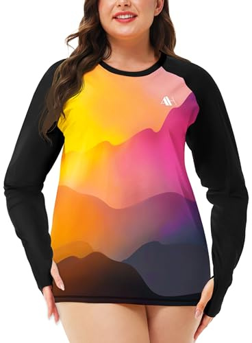 Arankhiger Damen UV Shirt Übergröße Badeshirt Langarm Schwimmshirt Schnelltrocknend Rashguard Mit Daumenloch