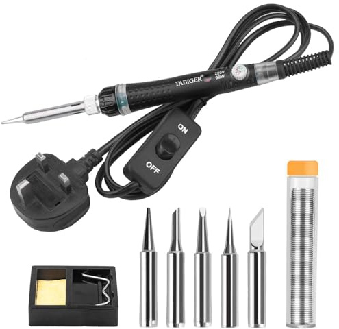 Soldering Iron Kit with Adjustable Temperature ON/Off Switch, 60W/220V Electronics Soldering Tool with 5PCS Soldering Tips, Solder Wire, Soldering Iron Stand with Sponge for Repair Usage