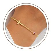 Turandoss Kreuz Armband Geburtsstein Armband Damen Mädchen Gold | 14K Vergoldet, Konfirmation Geschenke Mädchen Geburtstagsgeschenk Firmung Einschulung Geschenke für Mädchen Frauen Schmuck