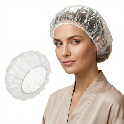 100 gorros de ducha desechables, extragrandes, 48,9 cm, impermeables, para mujeres y hombres, protección para baño, peluquería, spa, hogar y viajes, más grande que las capuchas estándar de 40 cm