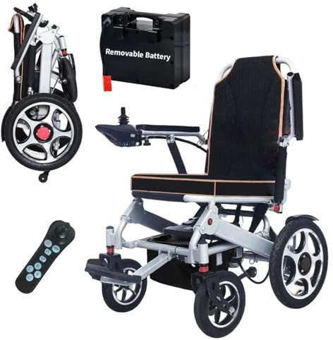 Rexhan Foldable Electric Wheelchair, Folding Power Chair, 20 KM Removable Lithium Battery, 2 X 200W Brushless Motor, 19 KG Lightweight, Remote Control, Aluminium Frame, Electromagnetic Brakes