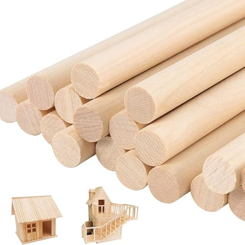 20 Stück Runde Holzstab, 16mm x 30 cm Holzstäbchen Holzstäbe zum Basteln Gratfrei Natürliche Holzstange Rundstab Glatt aus Massiv Holz für DIY Handwerkm Zuckerwatte Stäbe Modellbau Deko