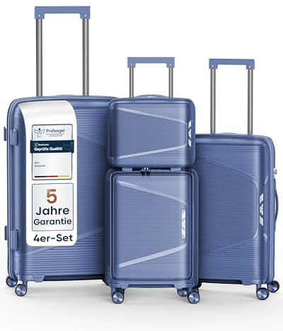4FLY Leichter Hartschalen-Reisekoffer Set 4-teilig, Koffer Set mit TSA-Schloss, Doppelreißverschluss, Doppelrollen & Aluminium-Teleskopgriff, Reisegepäck Set - Beauty Case, Handgepäck & Aufgabegepäck