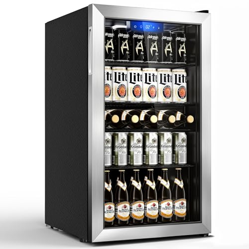 TRIUMPHKEY 86L Getränkekühlschrank mit Klima KÜHLUNG & Edelstahl-Türrahmen | Neu: Gleichmäßige Kühlung & frostfrei | 4 verstellbare Ablagen für 130 Dosen | Für Bar, Büro & Haushalt