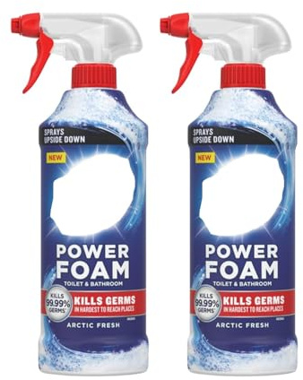 HOCHSTE® Domestos Power Foam Toilet & Bathroom Cleaner Spray, 360° Upside Down Trigger, Clinging Foam for Toilet, Tiles, Sinks & Showers, Limescale & Dirt Remover, (Arctic Fresh, 450ml, Set of 2)