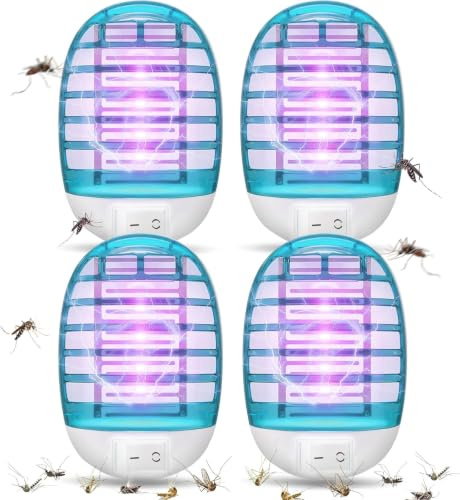 Lampada Antizanzare Elettrica,Elettrico Anti Zanzare Interno 4PCS Trappola per Zanzare Mosche con Luce UV LED Silenziosa Elettrico Zanzariera per Insetti Zanzare,Mosca,Falene