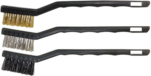 SW-Stahl 93910L Bürstenset - 3-teilig - Drahtbürsten-Satz für Hobby & DIY | Mini-Handbürsten Set mit 250mm Breite - Messing-, Stahl- und Kunststoffbürste - Universell zur Reinigung und Rostentfernung