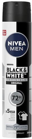 NIVEA MEN Invisible for Black & White Original Anti-Perspirant Deodorant Spray (250ml), 0% Alcohol Aerosol Spray, Anti-Mark Men's Anti-Perspirant Deodorant