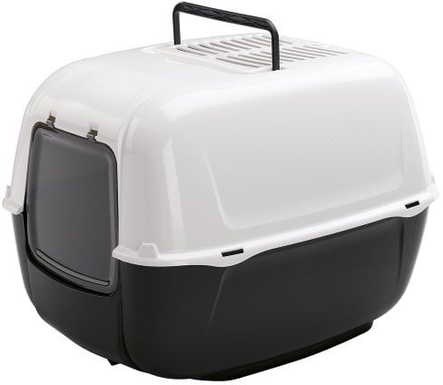 Ferplast Lettiera Gatto Chiusa, Toilette per Gatti Coperta, 2 Filtri al Carbone Attivo Antiodore Inclusi, Porta Battente Oscurata, 39,5 x 52,5 x h 38 cm, PRIMA Lettiera Gatto Grande, Nera